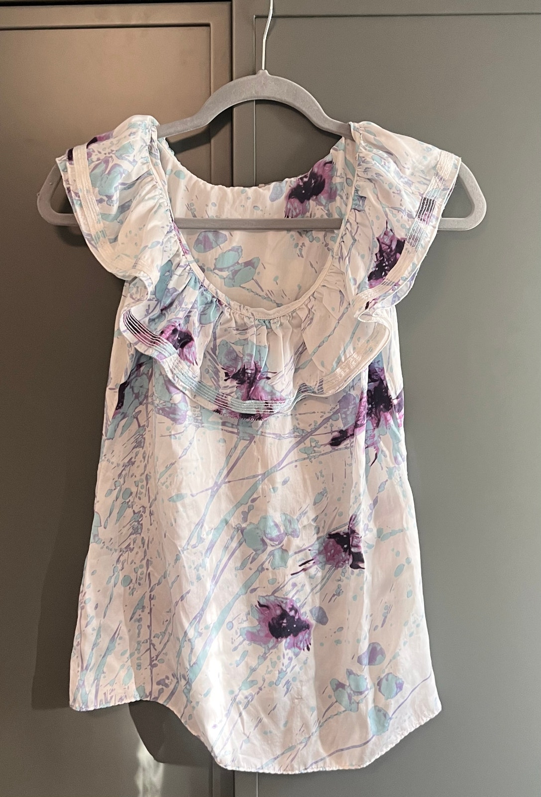 Elie Tahari Sz Xs Watercolor Silk Ruffle Neck Blouse Vguc